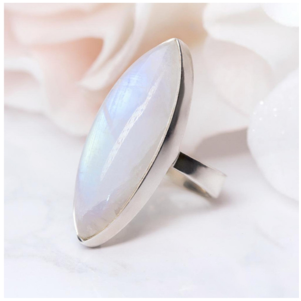 Moonstone Almond Bliss Ring, size 6